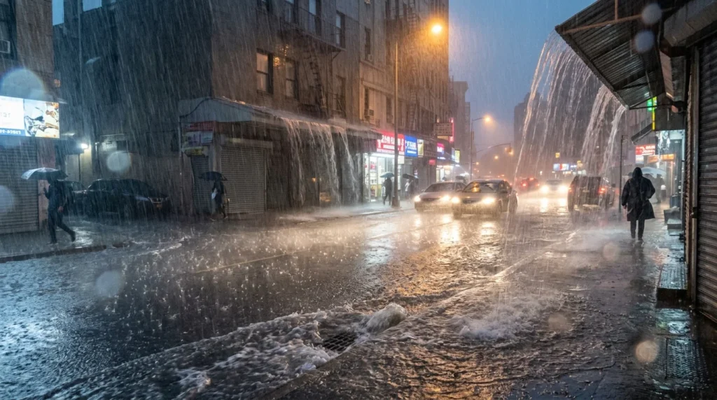 similes for rain pouring